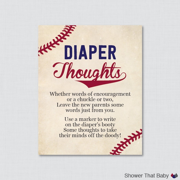 Baseball Baby Shower Diaper Thoughts Game - Téléchargement imprimable - Baseball Write on Diaper Message Game, Words for Wee Hours Activity - 0027