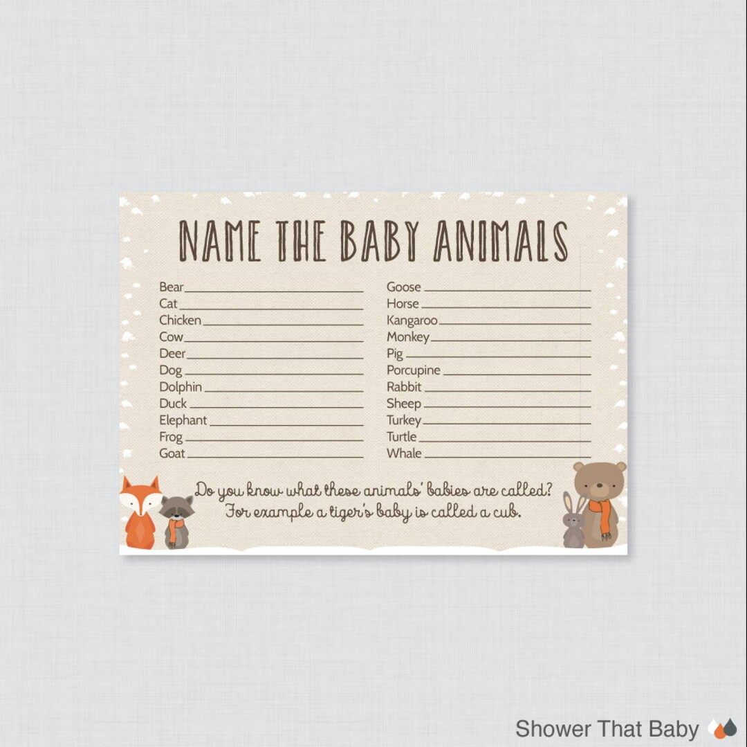 Winter Woodland Animal Baby Animal Name Game Baby Shower - Etsy Ireland