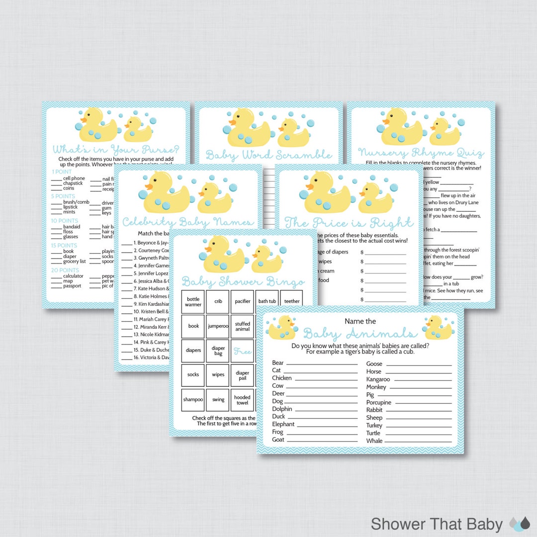 Rubber Ducky Baby Shower Games Package in Blue - Seven Printable Games ...