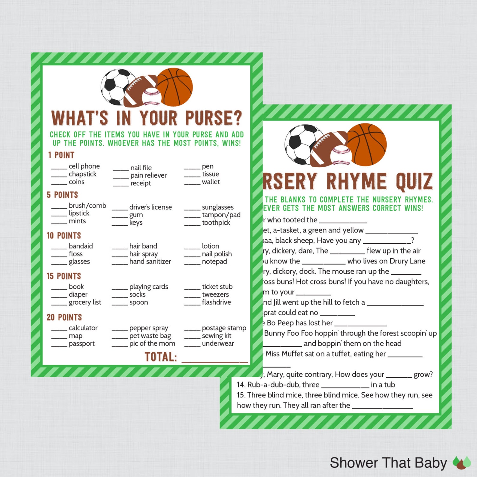 Sports Themed Baby Shower Games Package With Seven Printable Games Boy