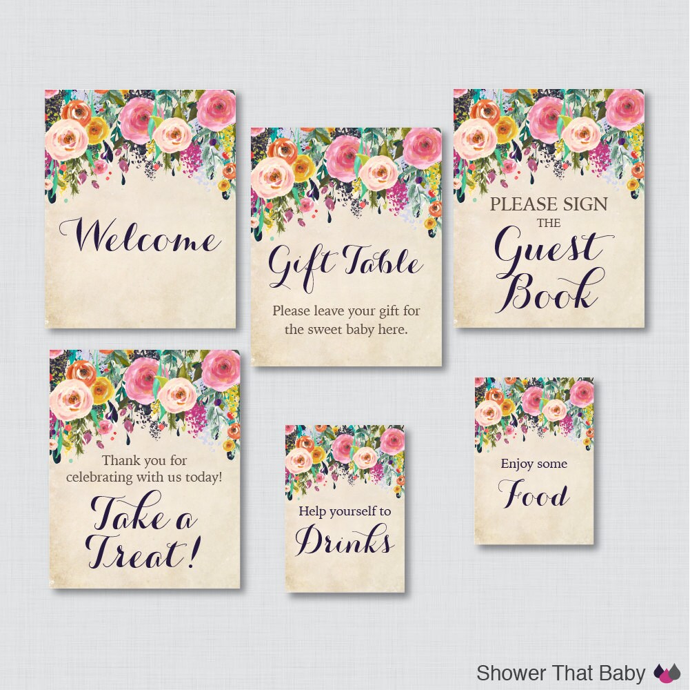 Printable Floral Baby Shower Table Signs SIX Signs Etsy