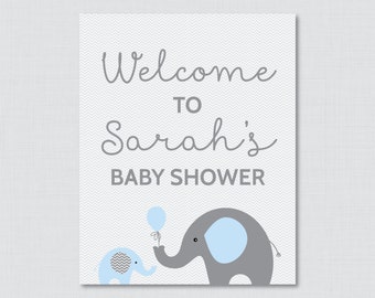 Baby Shower Welcome Sign Printable Personalized Shower Welcome Sign - Blue and Gray Elephant Baby Shower Sign - Printable Sign - 0024-B