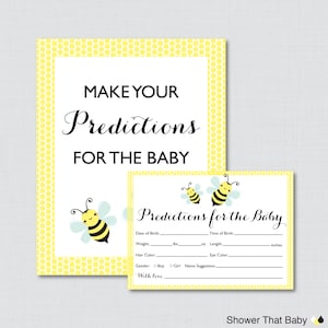 Carte di previsione di Bumble Bee Baby Shower - Download istantaneo - Gioco di statistiche per bambini Yellow Bee Indovina compleanno, peso, ecc. del bambino - 0021