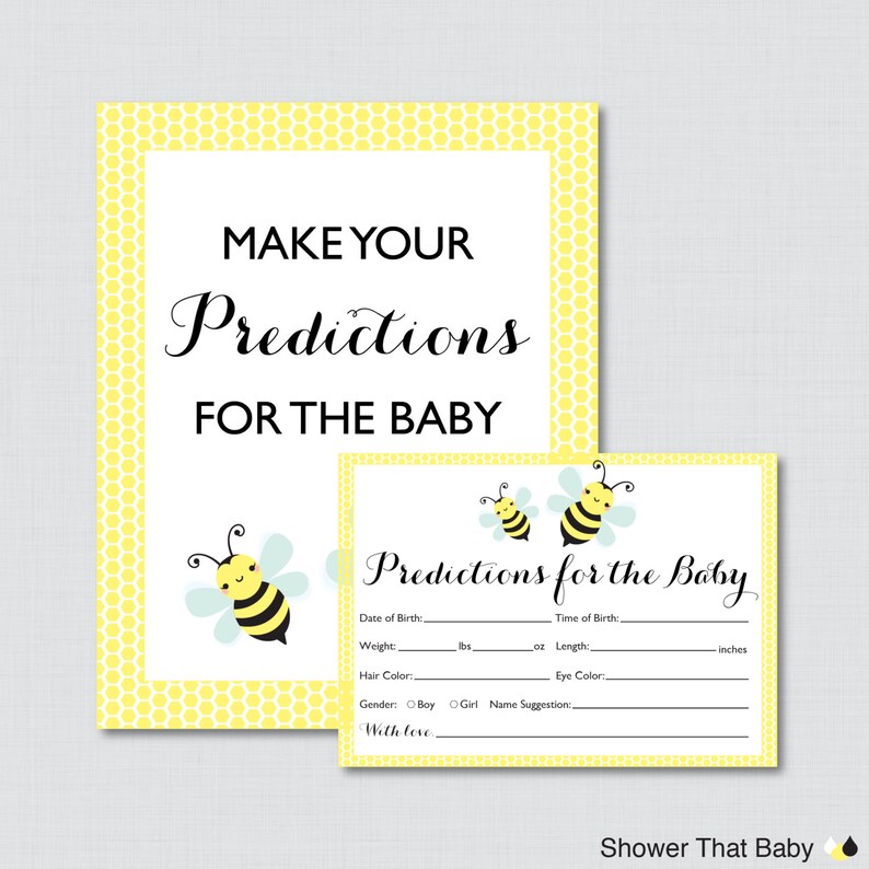 Bumble Bee Baby Shower Prediction Cards Instant Download Etsy