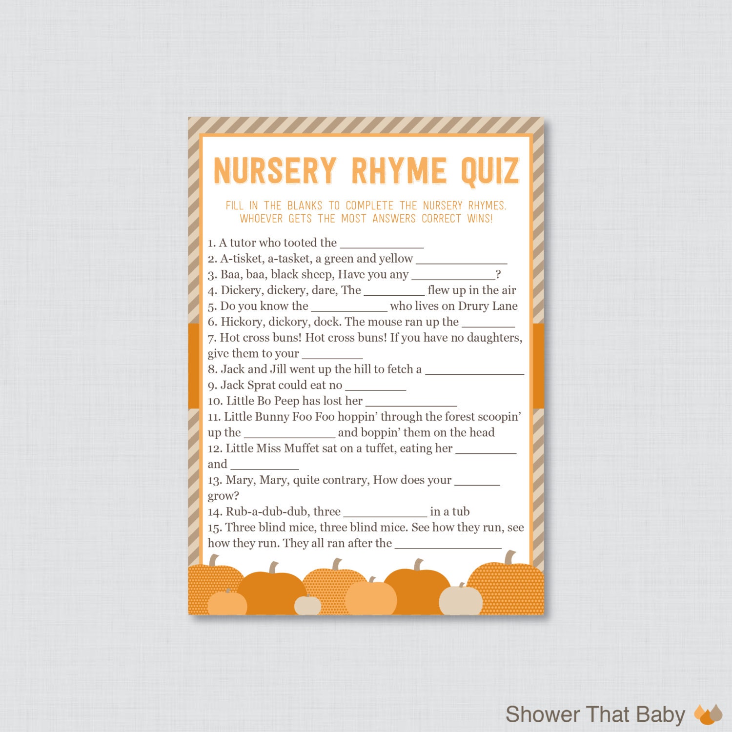 Pumpkin Baby Shower Nursery Rhyme Quiz Baby Shower Game - Etsy