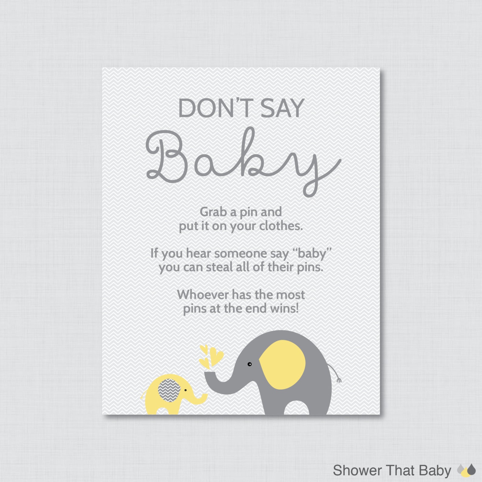 Don't Say Baby Baby Shower Game Printable Elephant Etsy