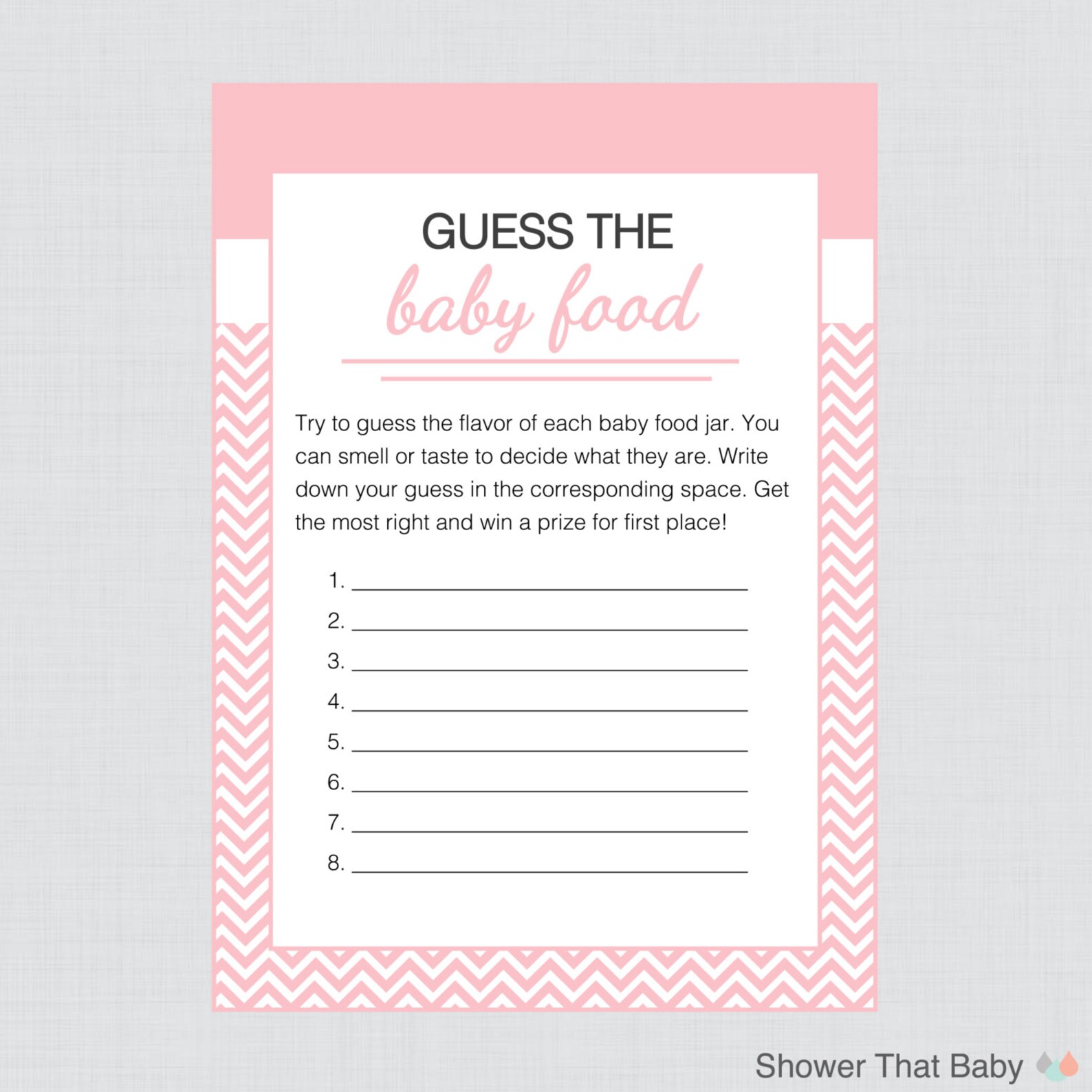 Pink Baby Shower Baby Food Game Printable Instant Download Etsy
