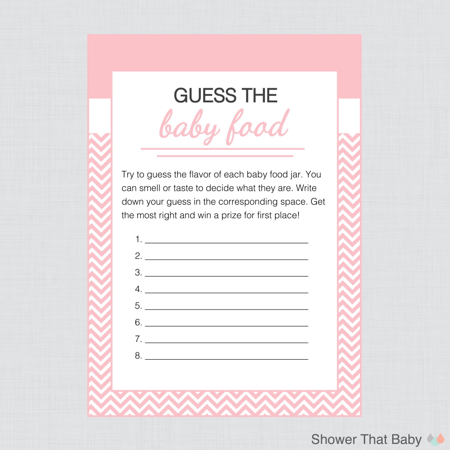 Pink Baby Shower Baby Food Game Printable Instant Download Etsy