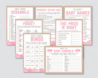 Pink Pumpkin Baby Shower Games Package - Seven Printable Games: Bingo, Price is Right, Purse Game, etc - Fall Baby Shower Games 0035-P