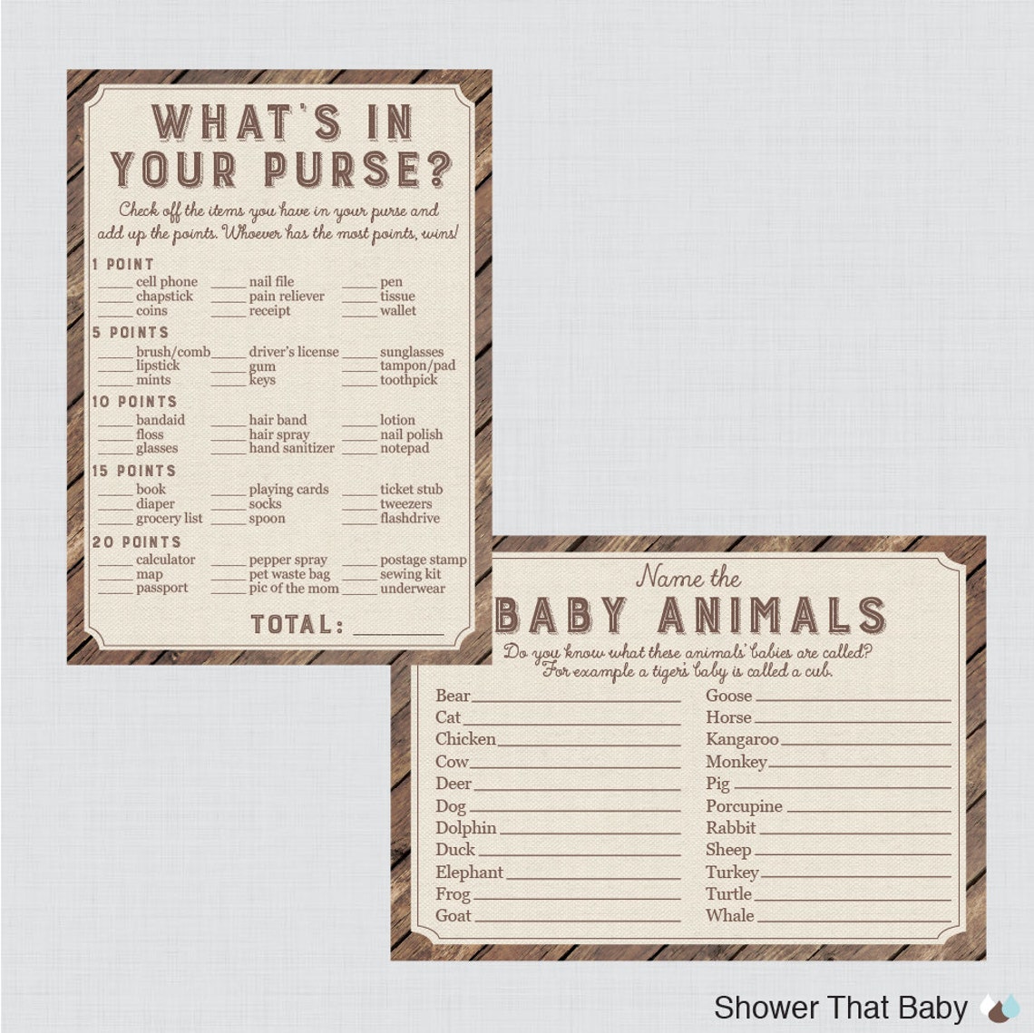 Rustic Baby Shower Games Package Seven Printable Games: - Etsy