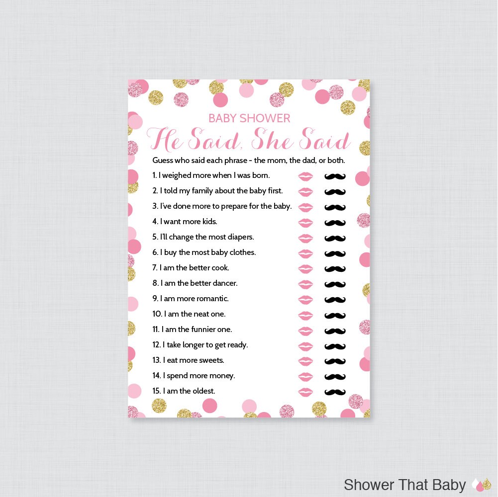 Pink Baby Shower He Said She Said Quiz Baby Shower Mommy or - Etsy