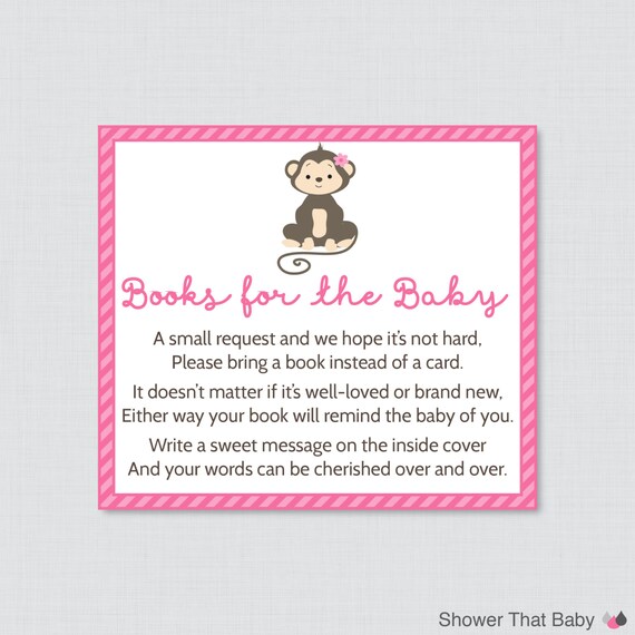 Monkey Baby Shower Bring a Book Instead of a Card Invitation Etsy