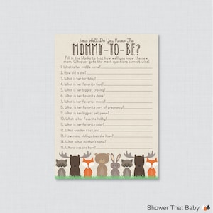 Woodland Baby Shower Printable How Well Do You Know the Mommy to Be Game Who Knows Mommy Best Woodland Shower Game Mommy Quiz 0010 image 1