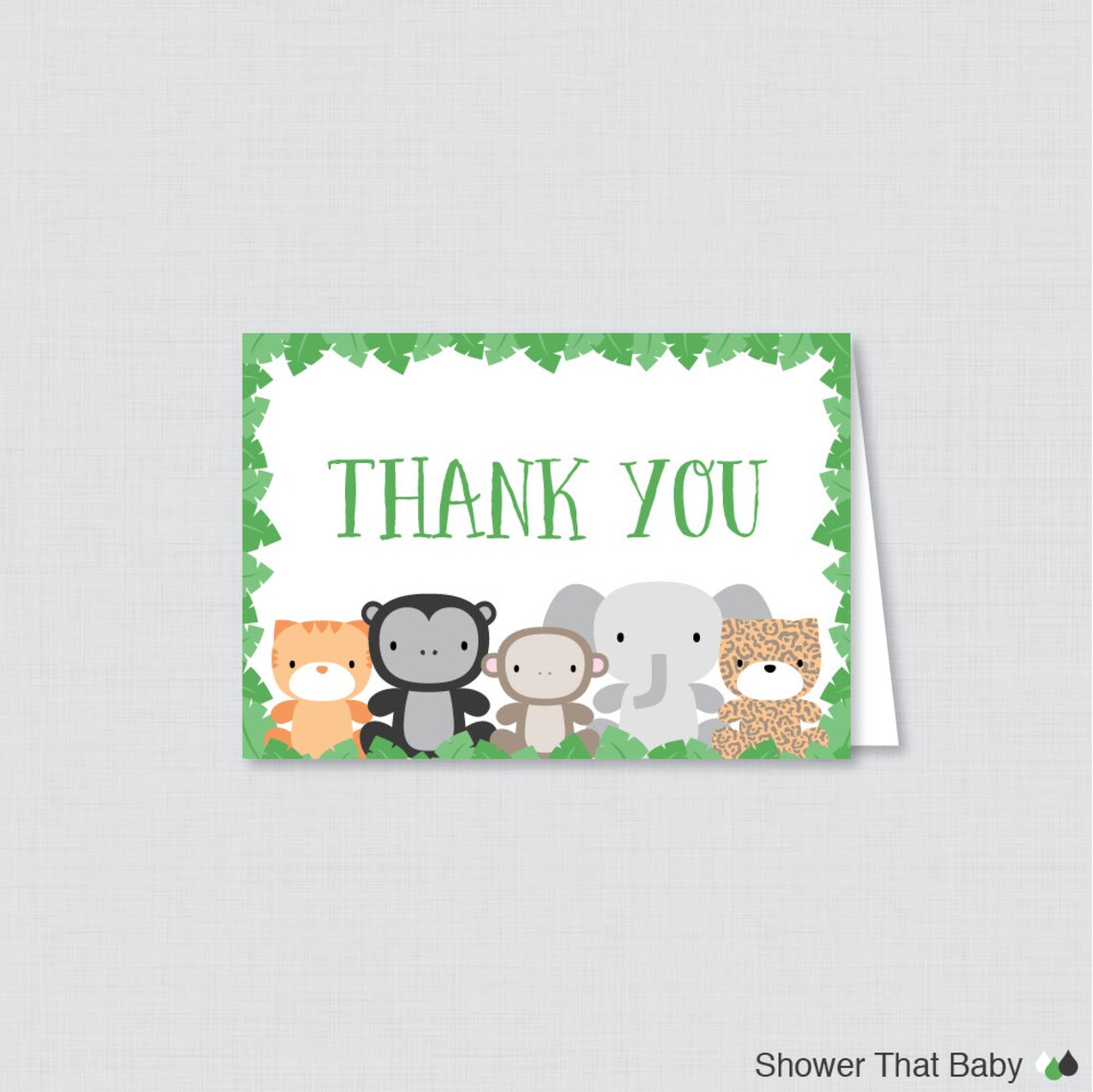 Printable Jungle Theme Thank You Card Printable Instant Etsy
