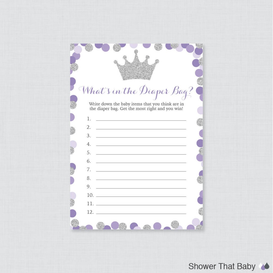 Princess Baby Shower Diaper Bag Game Guess What's in the Etsy