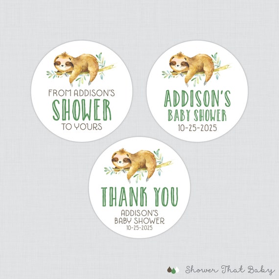 PRINTED Sloth Baby Shower Stickers Sloth Themed Baby Shower