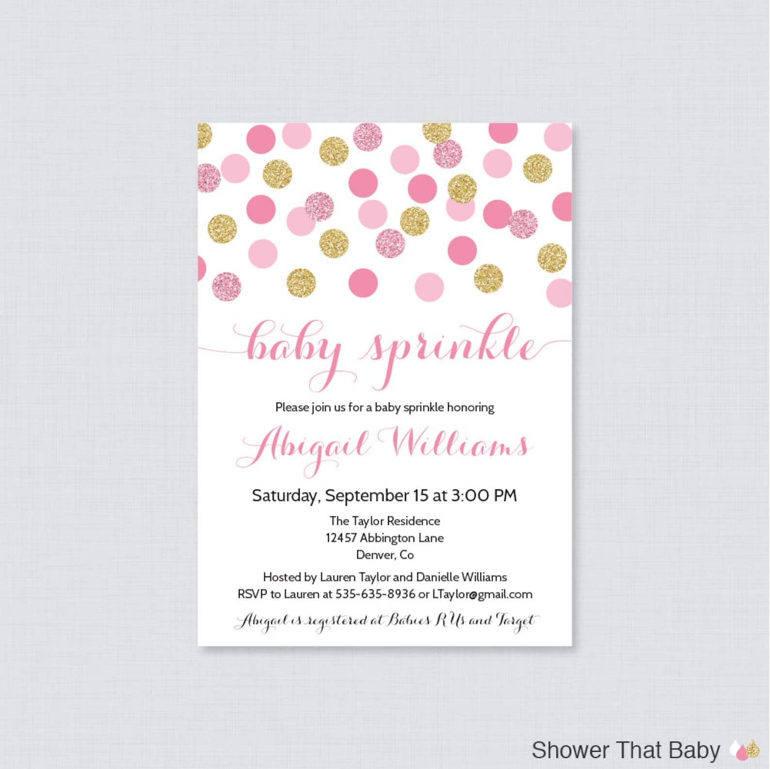 Baby Sprinkle Invitation Printable or Printed Pink Baby Etsy
