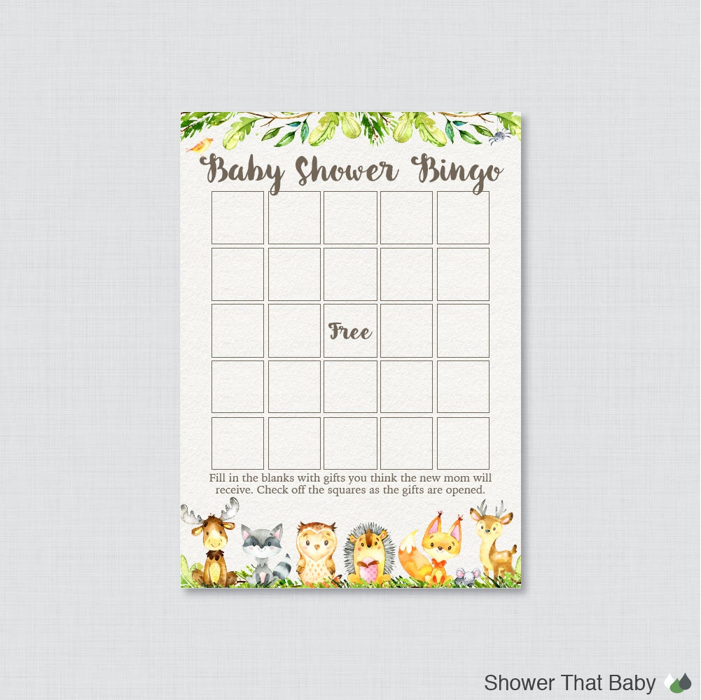 Woodland Animal Baby Shower Bingo Cards Printable Blank - Etsy