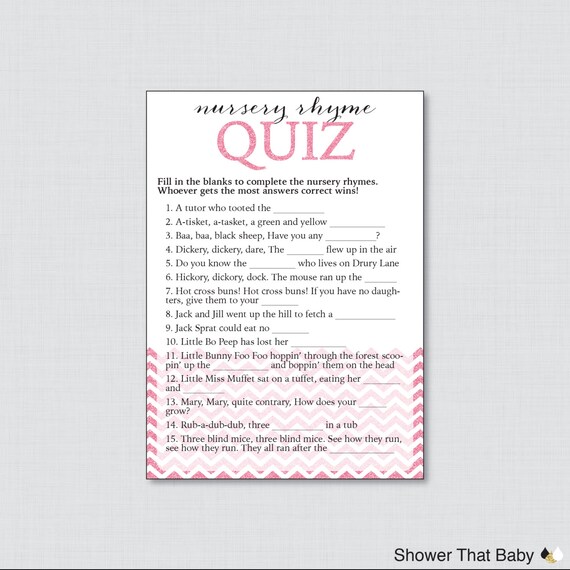 Glitter Nursery Rhyme Game Printable Chevron Baby Shower Etsy