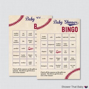 Baseball Baby Shower Bingo Cards Printable Blank Bingo Cards AND PreFilled Bingo Cards Vintage Baseball Baby Shower Bingo 0027 image 2