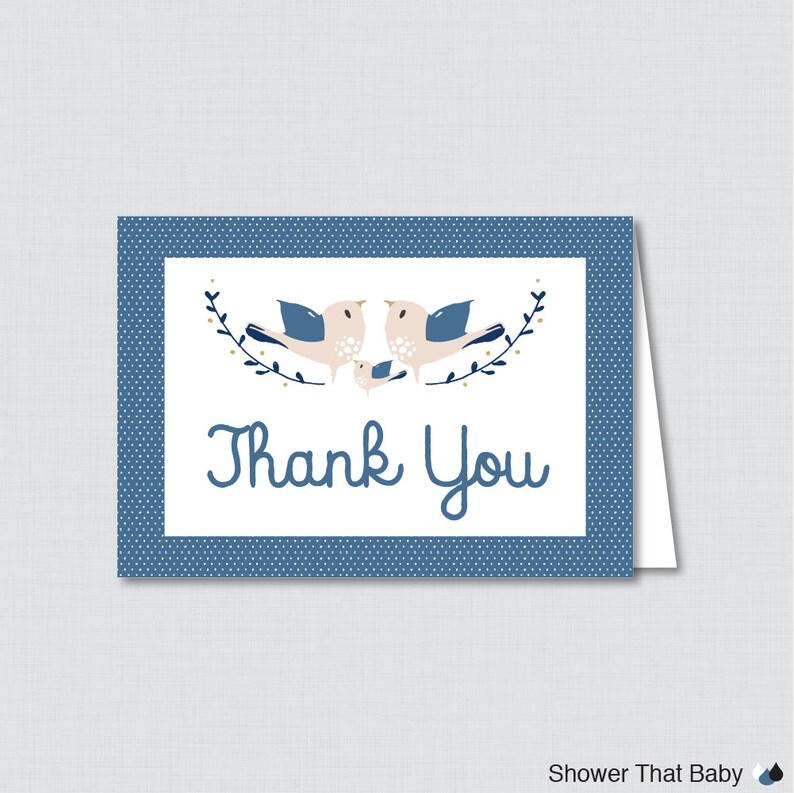 Birdie Thank You Card Navy Blue Bird Baby Shower Thank You Card Printable Bird Thank You Card 0037-B Printable Instant Download
