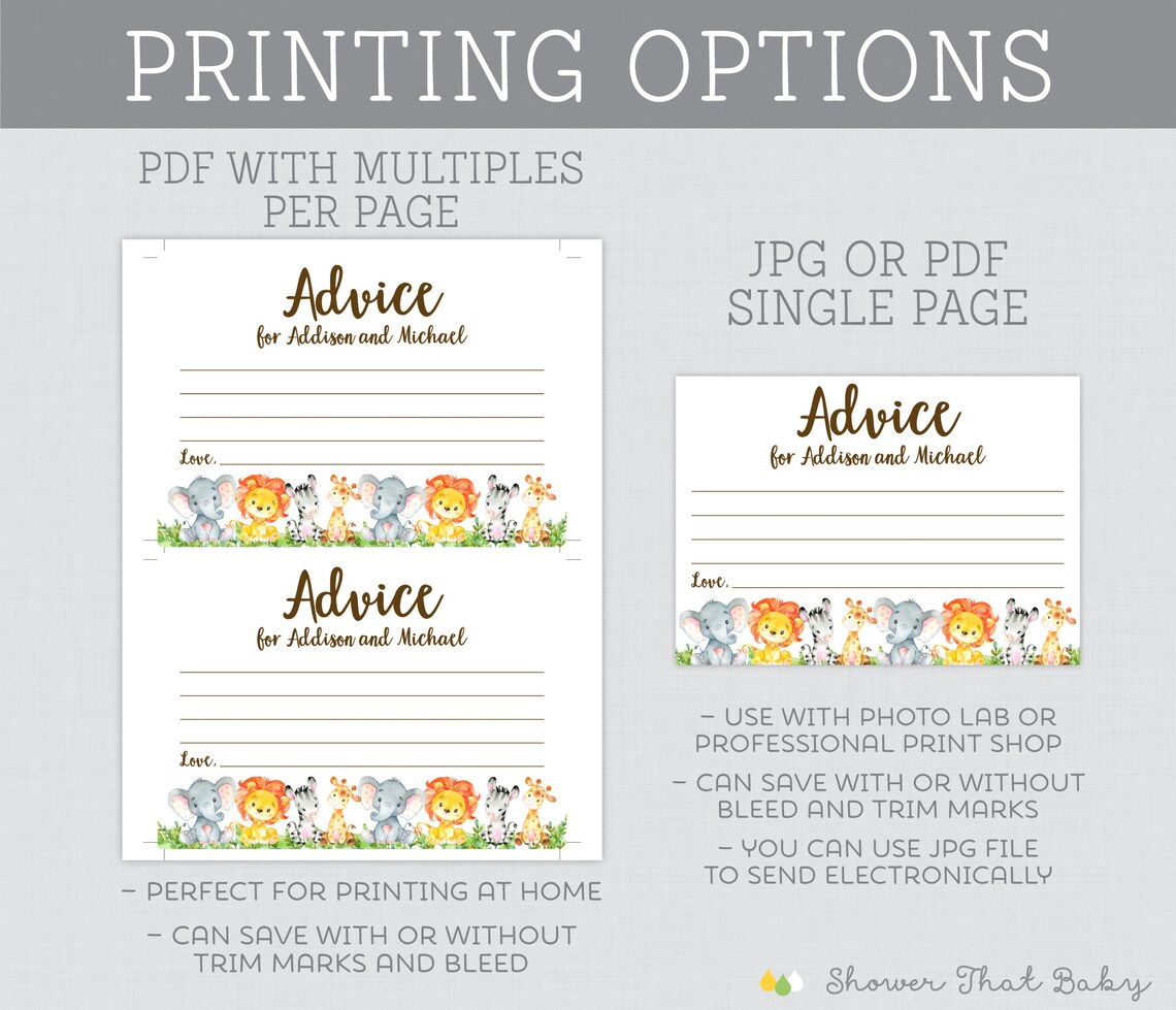EDITABLE Safari Baby Shower Advice Cards and Sign Advice for Etsy