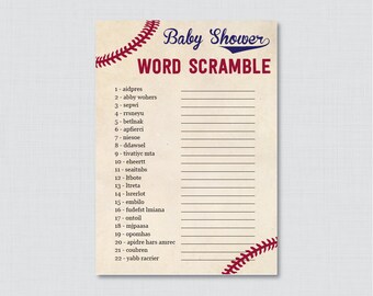 Baseball Baby Shower Word Scramble Game - Printable Instant Download Baby Word Scramble Cards - Vintage Baseball Themed Shower Game - 0027