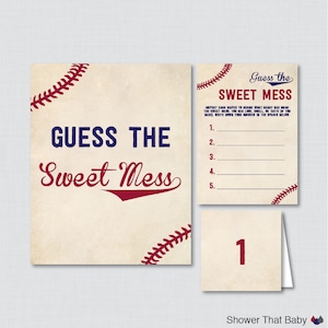 Baseball Baby Shower Diaper Candy Bar Game - Printable Guess The Sweet Mess - Baseball Baby Shower Candy Game Cards, Sign and Labels - 0027