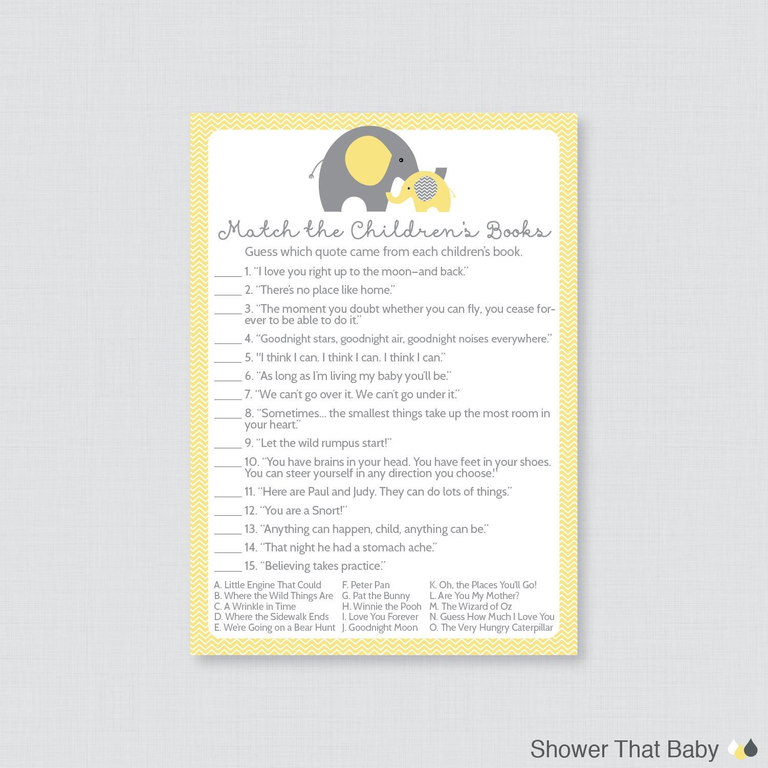 Elephant Children's Book Match Game Printable Yellow - Etsy India