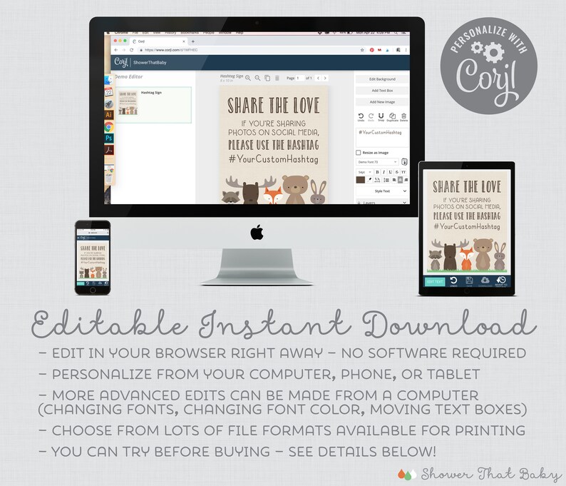 EDITABLE Woodland Baby Shower Hashtag Sign 8x10 Woodland Etsy