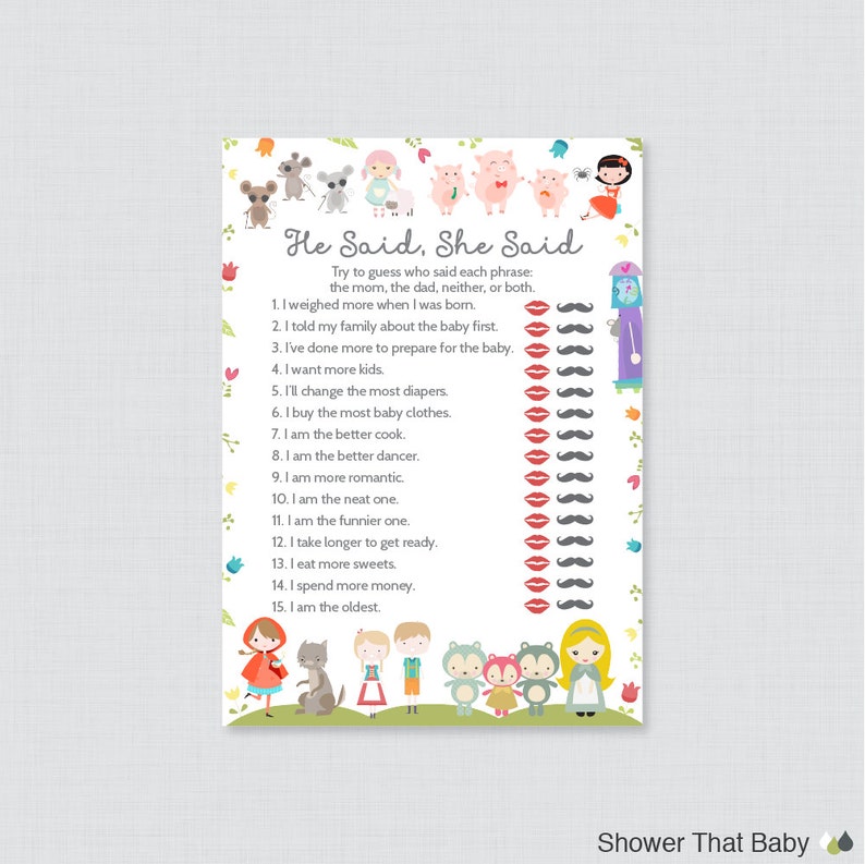 Nursery Rhyme Themed Baby Shower He Said She Said Quiz Baby Etsy Nursery Rhyme Themed Baby Shower He Said She Said Quiz Baby Etsy