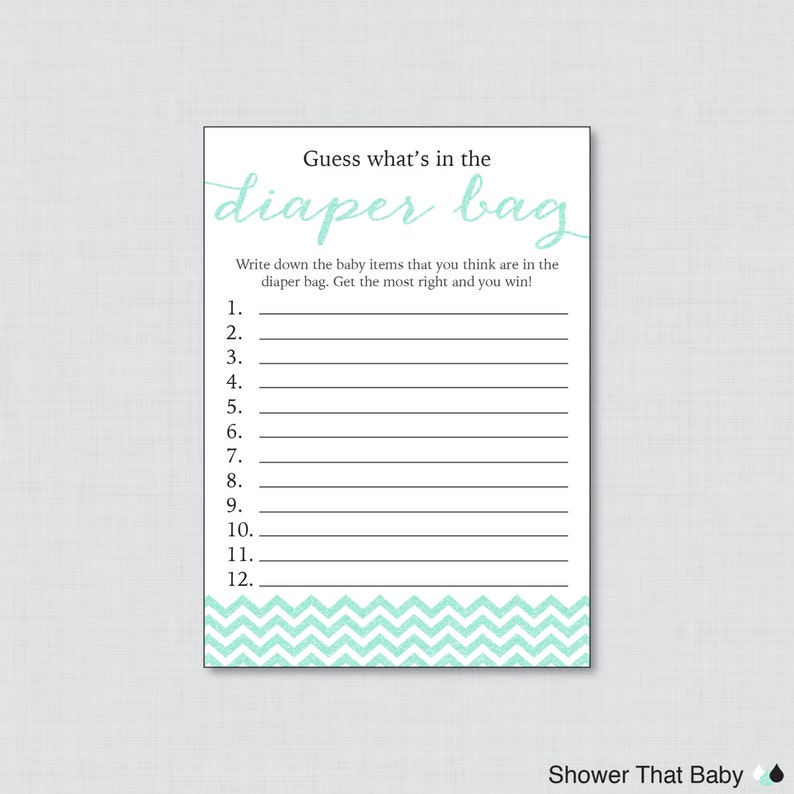 Printable Glitter Baby Shower Diaper Bag Game Guess | Etsy