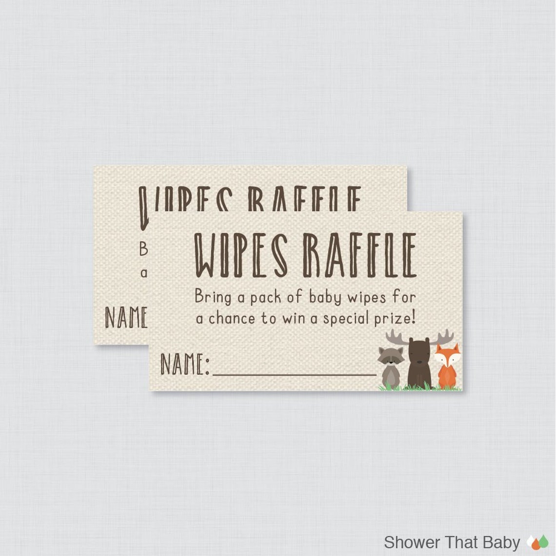 Wipes Raffle Woodland Baby Shower Wipes Raffle Tickets and Wipes Raffle Sign ...