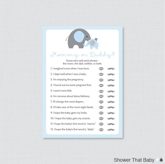 Elephant Mommy Or Daddy Baby Shower Quiz Baby Shower He Said Etsy