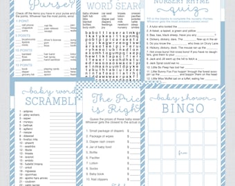 Baby Shower Spiele Paket in Blau - Sechs druckbare Spiele - Sofortiger Download
