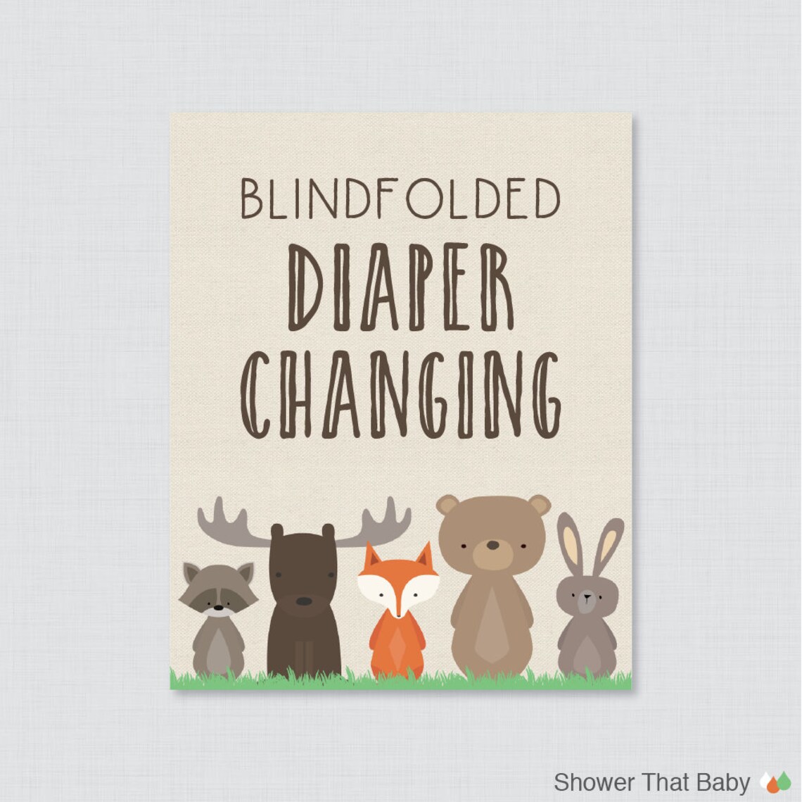 Woodland Baby Shower Blindfolded Diaper Changing Game Sign Etsy