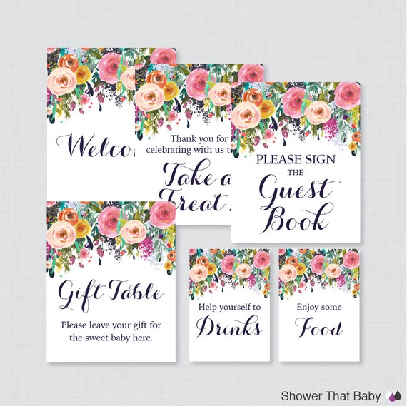 Printable Floral Baby Shower Table Signs SIX Signs Welcome | Etsy