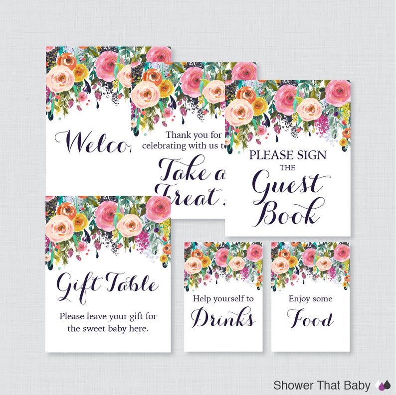 Printable Floral Baby Shower Table Signs SIX Signs Etsy