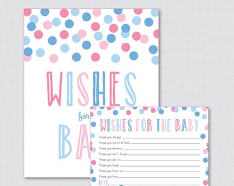 Pink and Blue Wishes for Baby Printable - Gender Reveal Wishes for Baby - Baby Shower Well Wishes for Baby - Instant Download - 0013-A