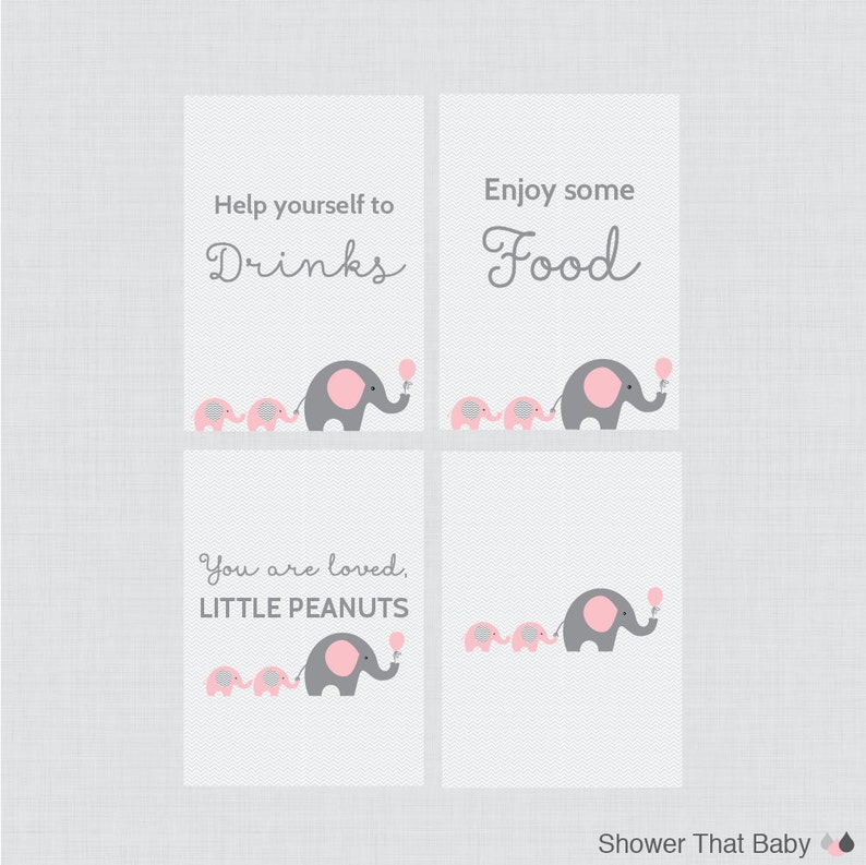 Printable Elephant Twins Baby Shower Table Signs EIGHT Signs Welcome Sign, Favors Sign, etc Pink and Gray Twins Decor 0016-TP image 4