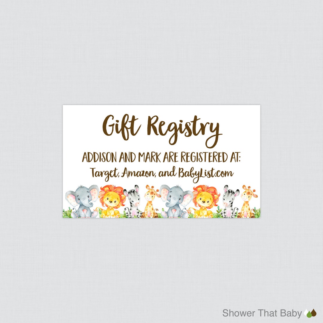 Printable or Printed Safari Registry Inserts - Safari Animal Themed ...