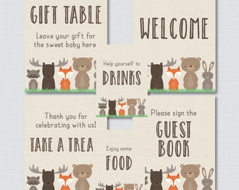 Druckbare Wald baby Shower Tischschilder - SECHS Schilder! Willkommensschild, Gastschild, etc- Sofortiger Download - Woodland Baby Shower Decor - 0010
