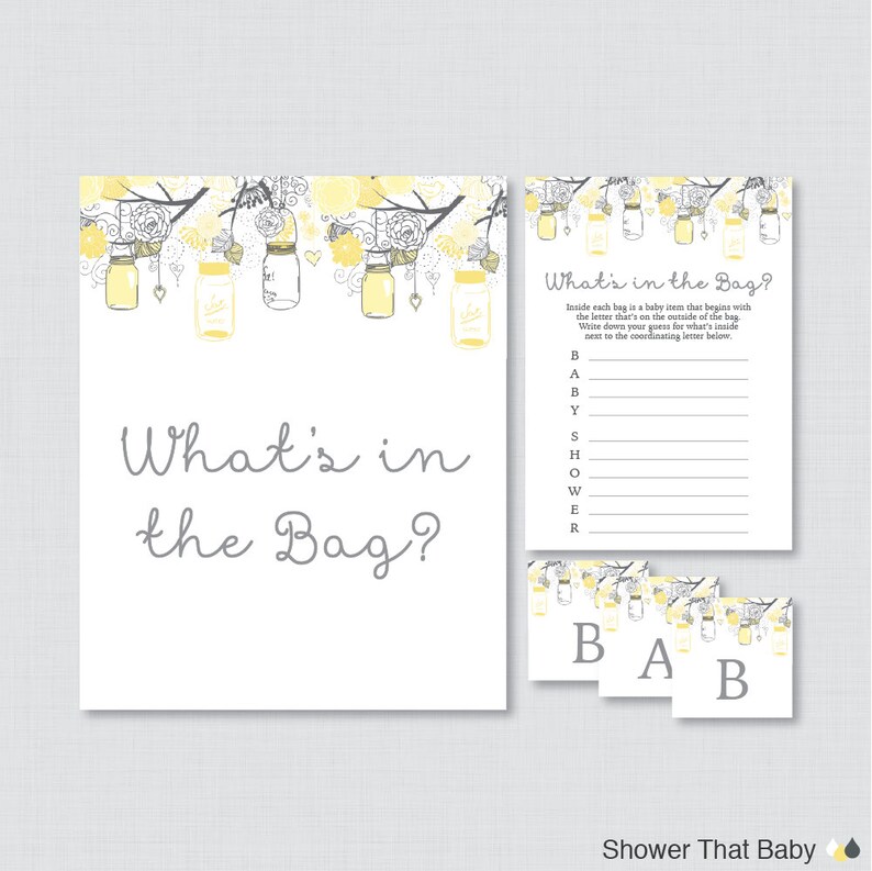 Mason Jar Baby Shower Bags Game Printable Guess What's Etsy