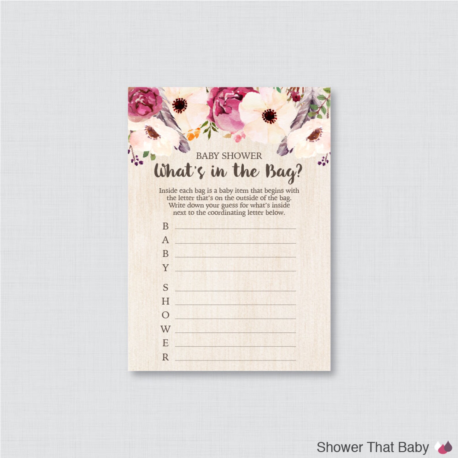 Boho Baby Shower Bags Game Printable Guess What's in the Etsy