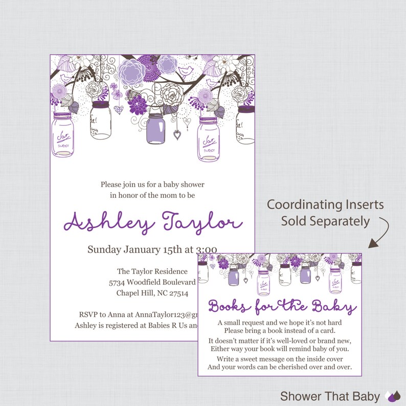 Mason Jar Baby Shower Invitation Printable or Printed Invite - Etsy