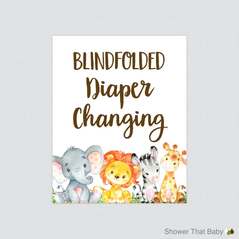 Safari Baby Shower Blindfolded Diaper Changing Game Sign Etsy