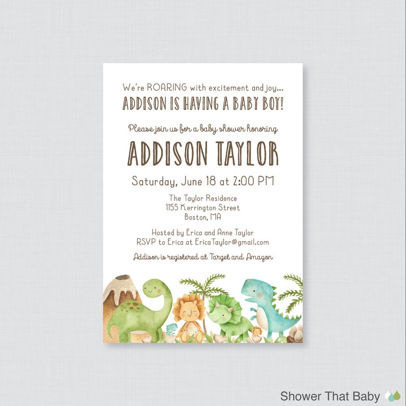 Dinosaur Baby Shower Invitation Printable Or Printed Etsy Dinosaur Baby Shower Invitation Printable Or Printed Etsy