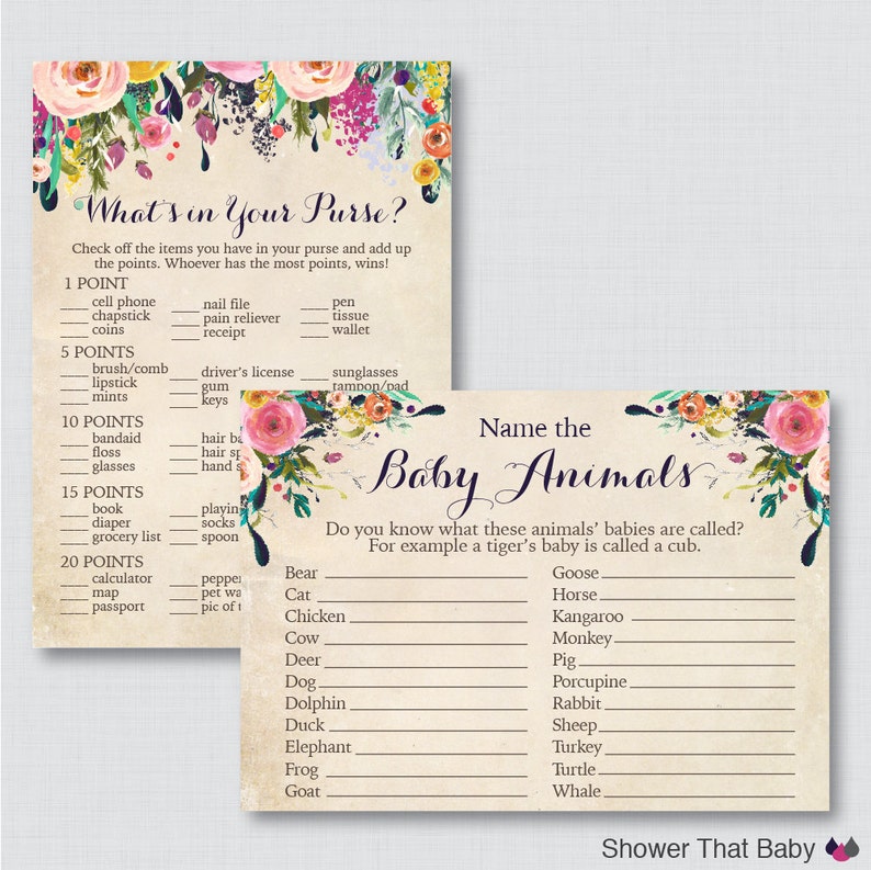 Floral Baby Shower Games Package Seven Printable Games: Bingo, Price is Right, Purse Game, Nursery Rhyme Shabby Chic Flower Baby 0025-A image 5