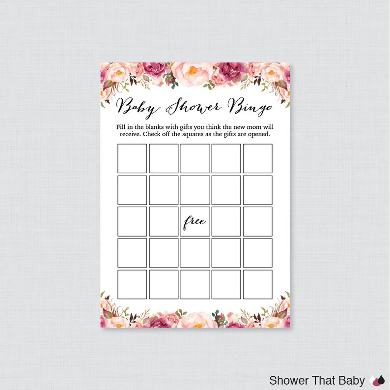 Pink Floral Baby Shower Bingo Cards Printable Blank Bingo Etsy