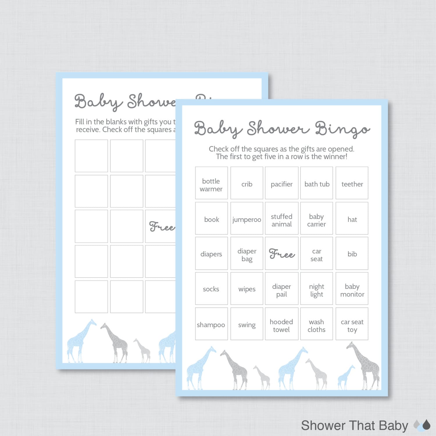 Giraffe Baby Shower Bingo Cards Prefilled Bingo Cards AND | Etsy